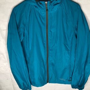 Eddie Bauer Hooded Full Zip Windbreaker Jacket Womens Medium Blue Packable